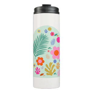Le Jardin 03 Abstrakte Blumen Grün Rosa Blüten Thermosbecher