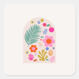 Le Jardin 04 Retro Blumen Moderne Blumen Quadratischer Aufkleber