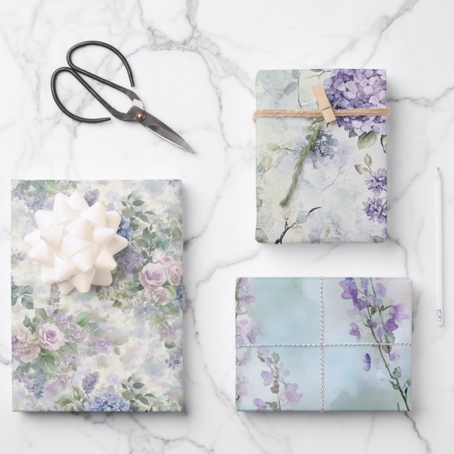 Le Jardin (der Garten) Hübsche Blumenhochzeit Geschenkpapier Set (Vorderseite)