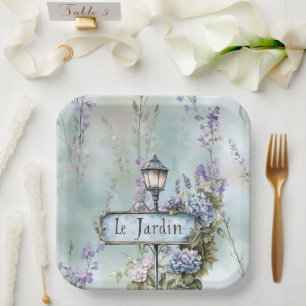 Le Jardin (der Garten) Hübsche violette Blumen Pappteller