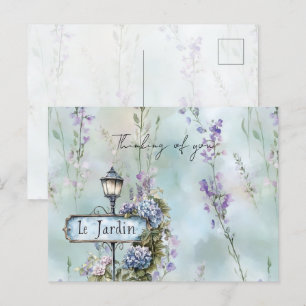 Le Jardin (der Garten) Hübsche violette Blumen Postkarte