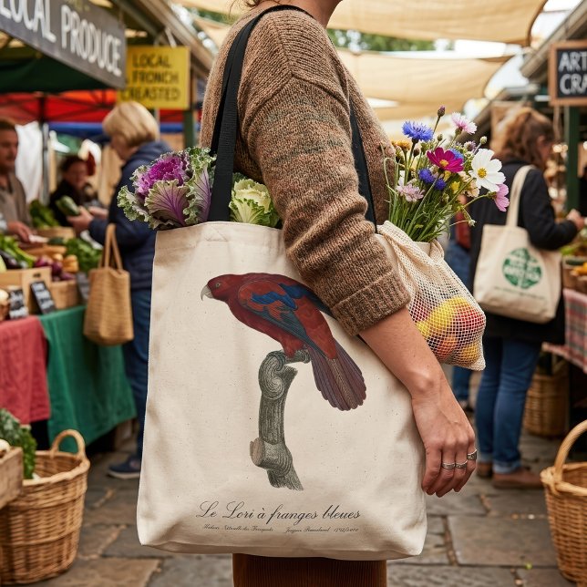 Le Lori a franges bleues (Long-Tailed Red Lory, Trichoglossus borneus. Tote Bag)