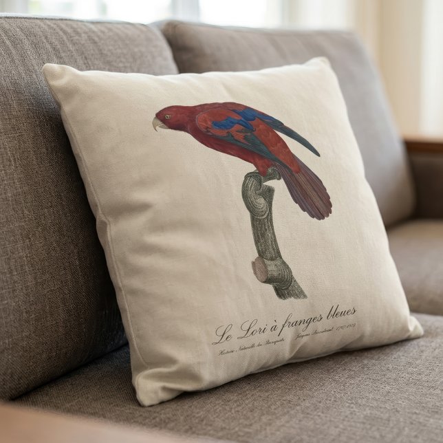Le Lori a franges bleues Kissen (Long-Tailed Red Lory, Trichoglossus borneus. Throw Pillow)