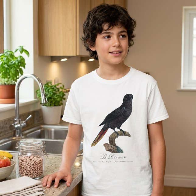 Le Lori noir / Black Lory T-Shirt (Black Lory or Red-Quilled Lory, Chalcopsitta atra. Boy Basic White T-Shirt)