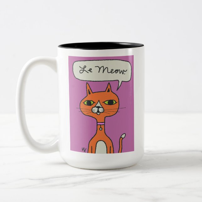 Le Meow Orange Cartoon Cat Tasse (Links)