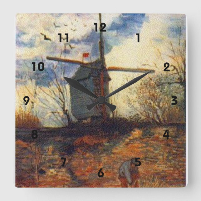 Le Moulin de la Galette Van Gogh Quadratische Wanduhr (Vorderseite)