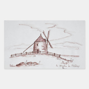 Le Moulin de Moidrey Windmühle   Pontorson Rechteckiger Aufkleber