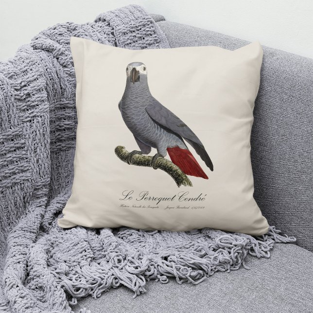 Le Perroquet Cendre - Illustration aus dem 19. Jah Kissen (Le Perroquet Cendre - 19th century illustration. Throw Pillow)