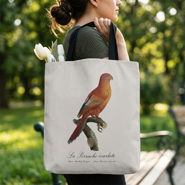 Le Perruche ecarlate (Red Lory or Eos Bornea, Trichoglossus borneus. Tote Bag)