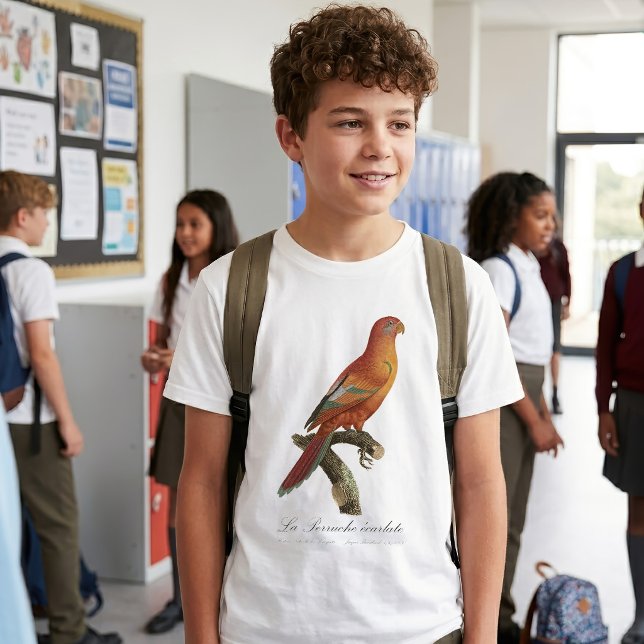 Le Perruche ecarlate T-Shirt (Red Lory or Eos Bornea, Trichoglossus borneus. Boy Basic White T-Shirt)