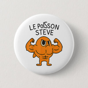 Le Poisson Steve Funny Muskel Fish Cartoon Button