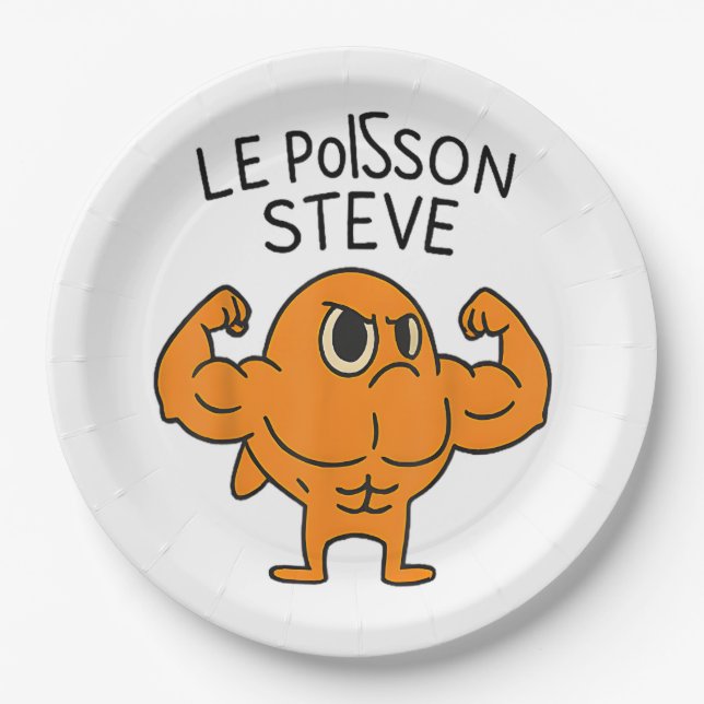 Le Poisson Steve Funny Muskel Fish Cartoon Pappteller (Vorderseite)
