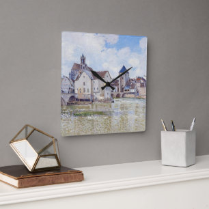 Le Pont de Moret, Alfred Sisley Quadratische Wanduhr