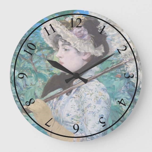 Le Printemps Manet Impressionist Art Gemälde Große Wanduhr (Vorderseite)