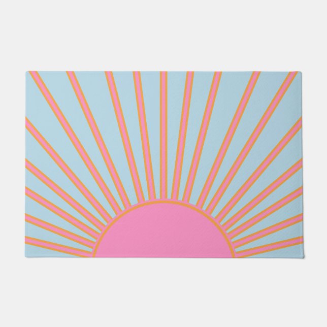 Le Soleil 02 Retro Sun Rosa und Blau Sunshine Fußmatte (Vorderseite)