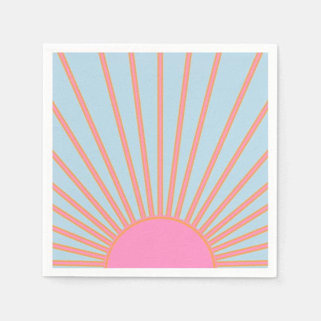 Le Soleil 02 Retro Sun Rosa und Blau Sunshine Serviette (Vorderseite)
