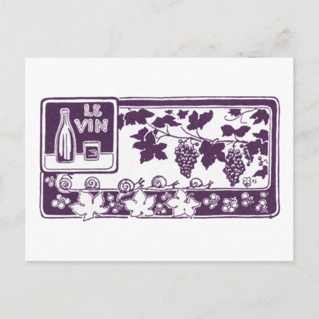 Le Vin, Vintages Weinetikett Postkarte (Vorderseite)
