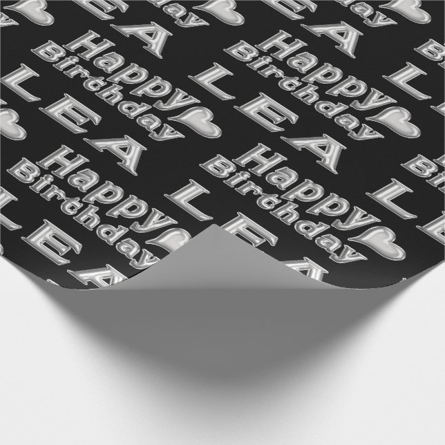 Lea Happy Birthday silver black Geschenkpapier (Ecke)