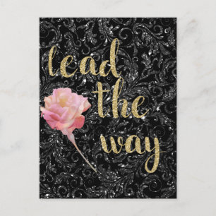 Lead they Way Black Silver Rose Postcard Designer Postkarte