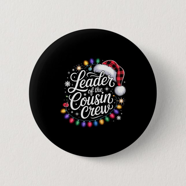 Leader Of The Cousin Crew Xmas Lights Red Plaid Sa Button (Vorderseite)