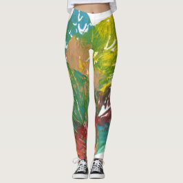 Leaf Abstrakte Blätter Botanische Original Malerei Leggings