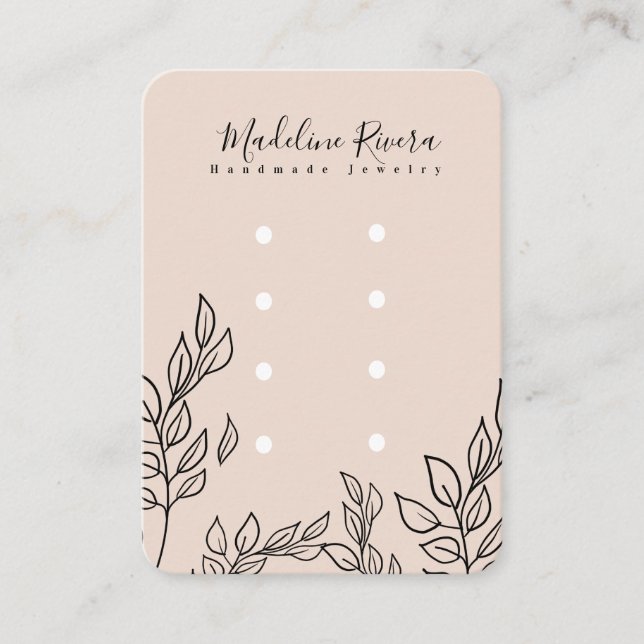 Leaf Artisan Earring Studs Display Cards Telefonnummerkarte (Vorderseite)