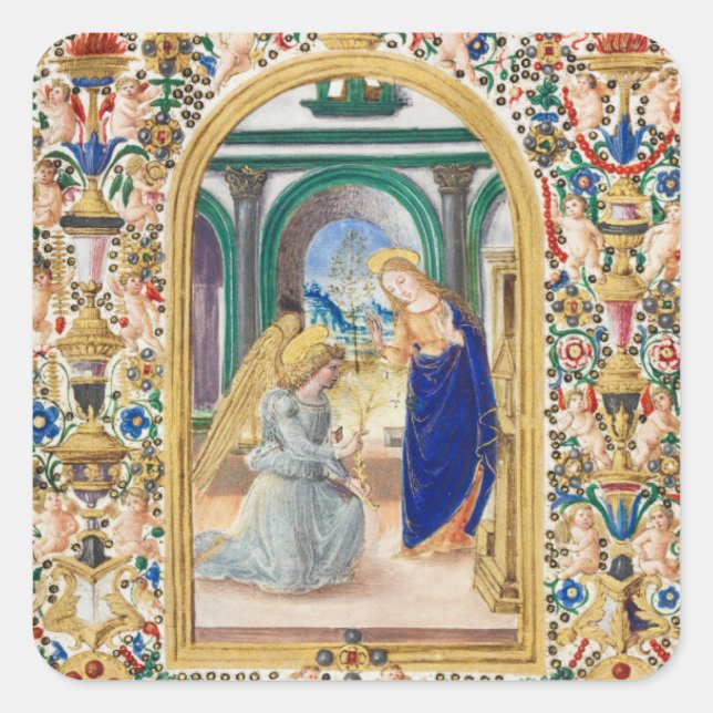 Leaf aus einem Stundenbuch Quadratischer Aufkleber (Vorderseite)