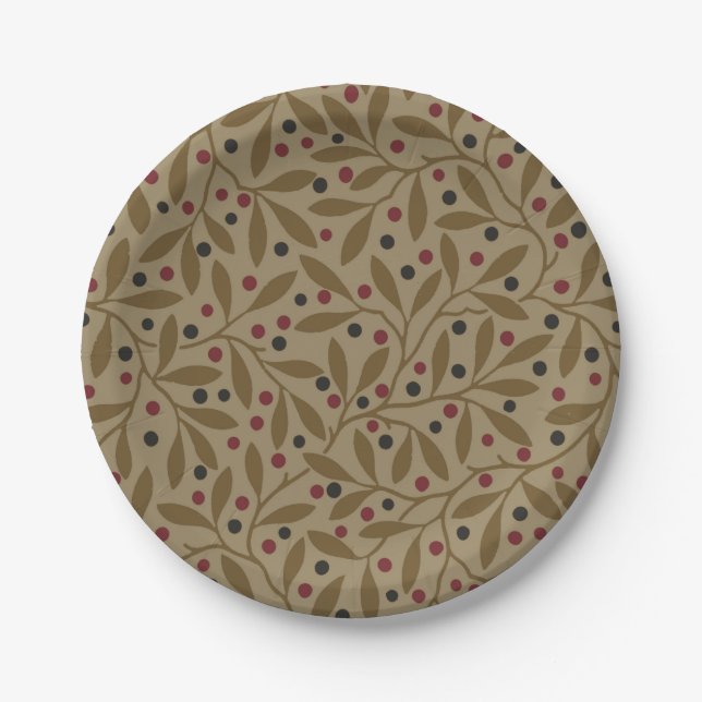 Leaf Berry Classic Hübsches Muster Kunst Pappteller (Vorderseite)