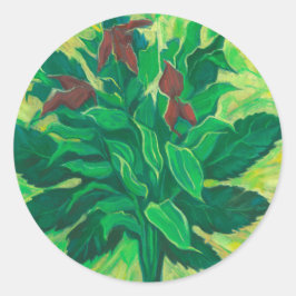 Leaf, Blätter und Orchideen, Blumengemälde Runder Aufkleber