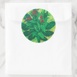 Leaf, Blätter und Orchideen, Blumengemälde Runder Aufkleber