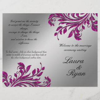 Leaf Blume Hochzeitsprogramm Silberrosa Glitzer