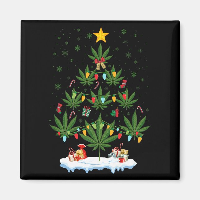 Leaf Christmas Tree Weed Stoner Xmas Premium  Magnet (Vorne)