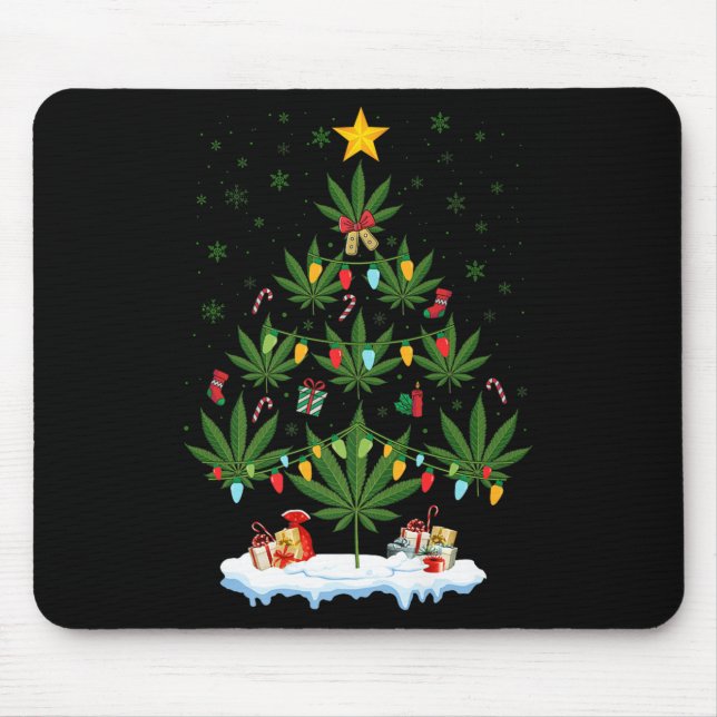 Leaf Christmas Tree Weed Stoner Xmas Premium  Mousepad (Vorne)