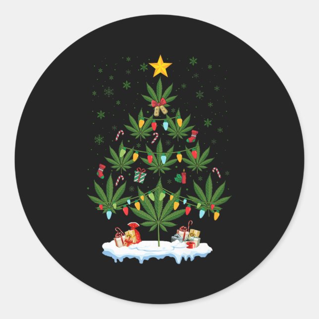 Leaf Christmas Tree Weed Stoner Xmas Premium  Runder Aufkleber (Vorderseite)