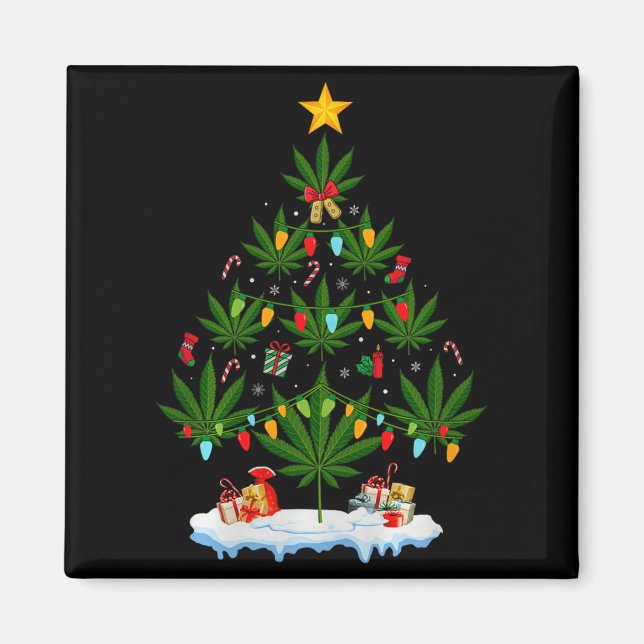 Leaf Christmas Tree Weed Stoner Xmas Premium Tri-b Magnet (Vorne)