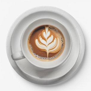 Leaf Design Cappuccino in White Cup Pappteller