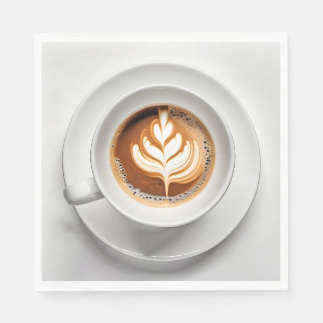 Leaf Design Cappuccino in White Cup Serviette (Vorderseite)