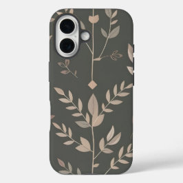 Leaf & Fern Design Dunkelpastellmuster iPhone 16 Hülle