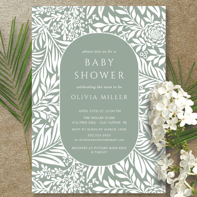 Leaf Floral Baby Dusche Einladung (Von Creator hochgeladen)