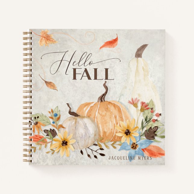 Leaf Foliage Hello Fall Pumpkin Floral Watercolor Notizbuch (Vorderseite)