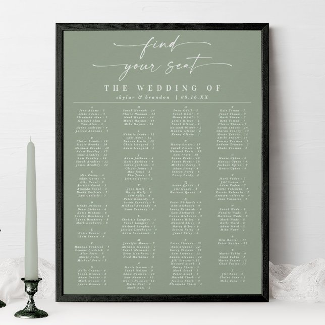 Leaf Green Alphabetical Wedding Seating Chart Poster (Von Creator hochgeladen)
