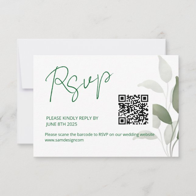 Leaf-Hochzeitcode RSVP Karte (Vorderseite)