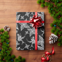 Leaf & Hummingbird Wrapping Paper (Schwarz)