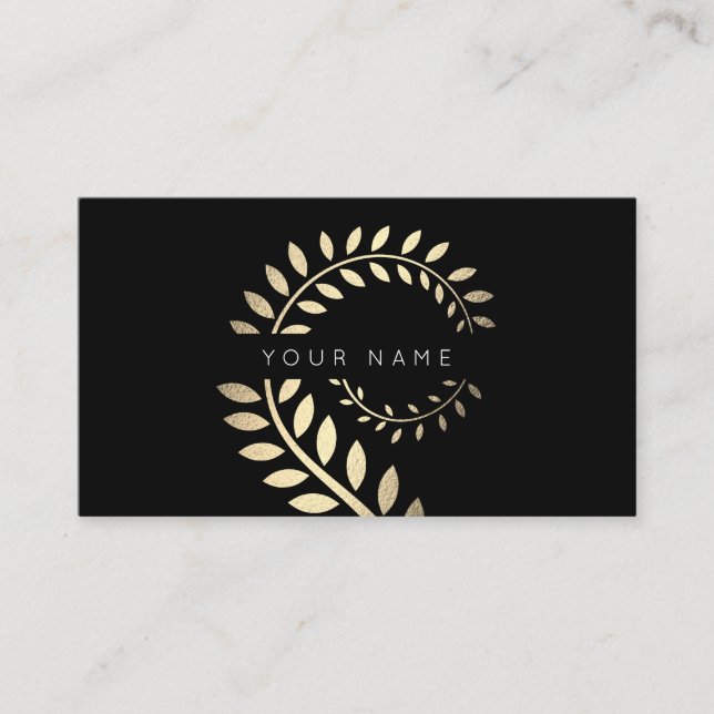 Leaf Laurel Fern Botanic Ivory Gold Black Visitenkarte (Vorderseite)