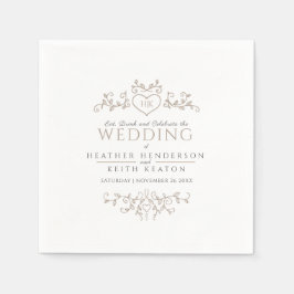 Leaf Line Art Herz Mono Bräune Servietten