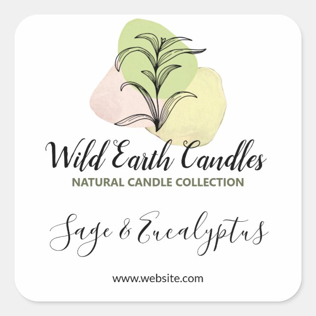 Leaf Logo White Candle Product Labels Quadratischer Aufkleber (Vorderseite)