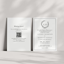 Leaf Monogram Wappen Schwarz-weiß QR Code Wedding Einladung