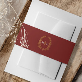 Leaf-Monogramm-Kunst, die dunkelburgundes Gold zei Einladungsbanderole