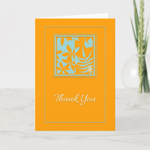 Leaf Motif Aquamarin auf Orange Dankeskarte Karte