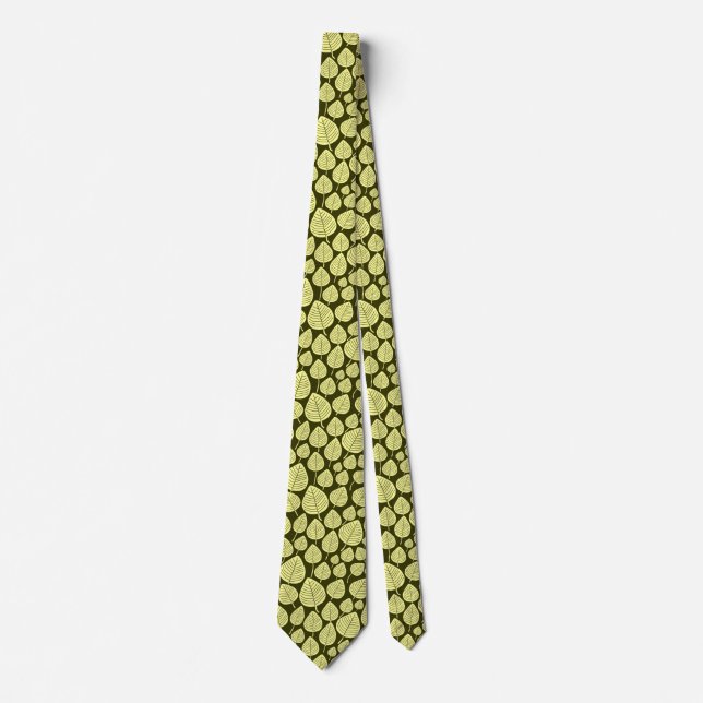 Leaf Muster 02 - Chalk Yellow on Dark Olive Krawatte (Vorderseite)